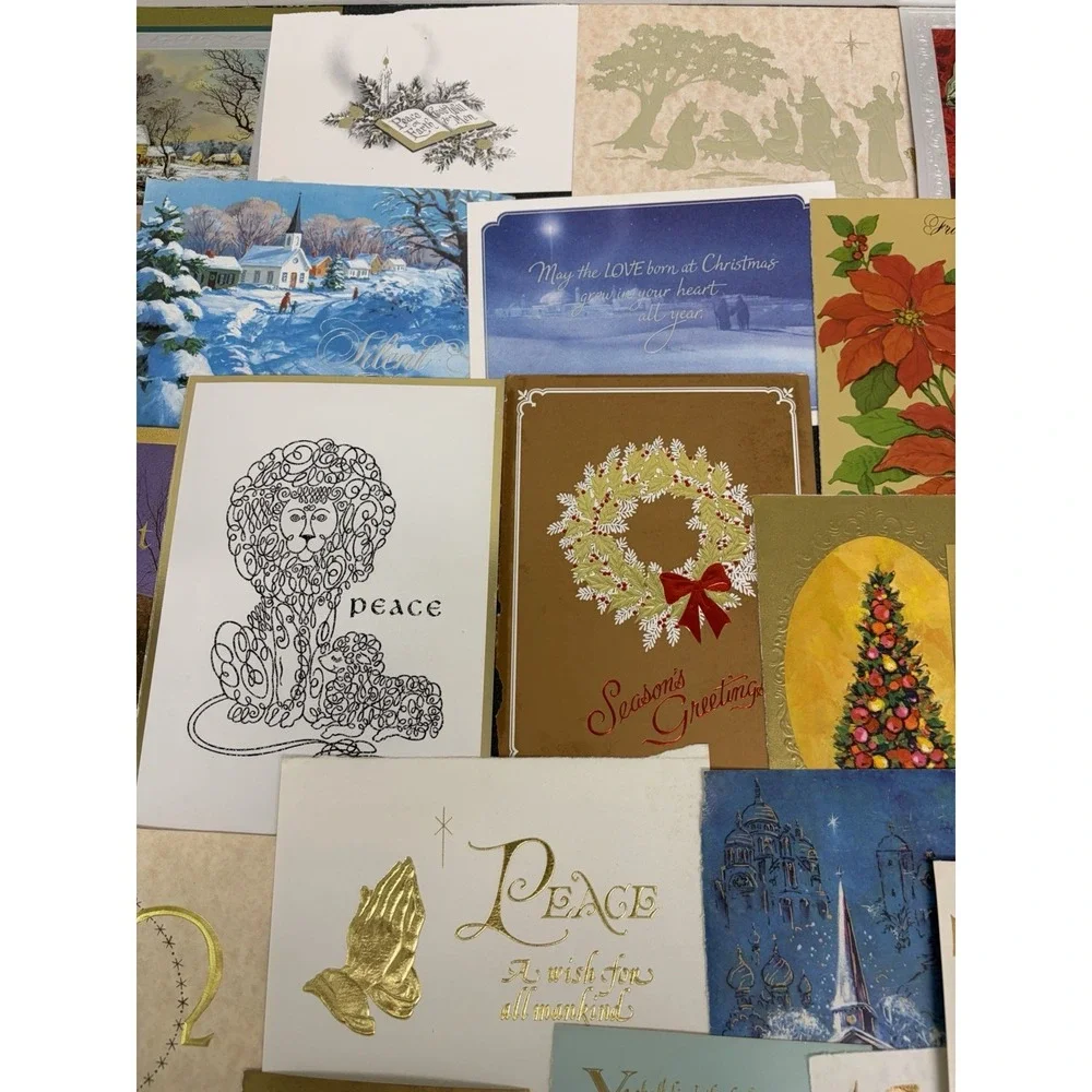Vintage Metallic Christmas Cards Fronts ONLY for Scrapbooking Crafts Lot of 50+